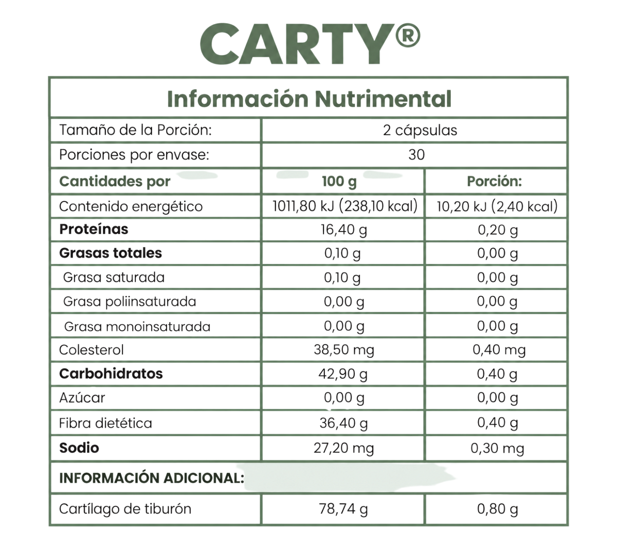 CARTY (Cartílago de tiburón 1 mes)